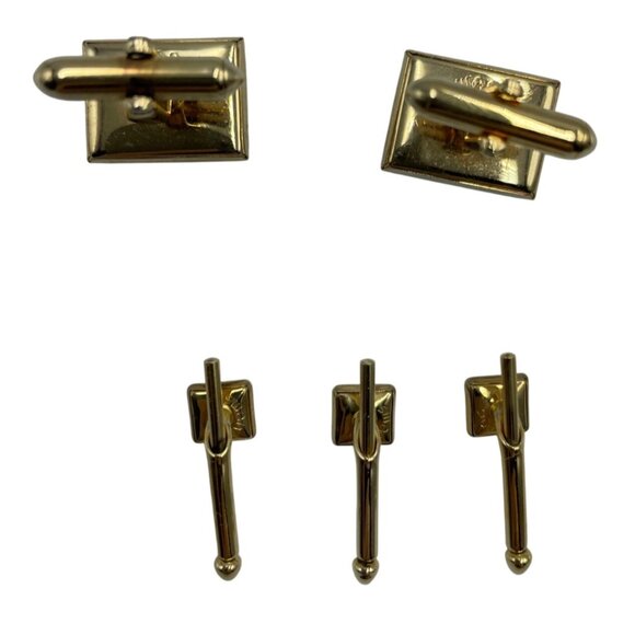 Swank Formal Wear 5 pc Cuff link Stud Set orig box Faceted Black Gold Tone Tux - Picture 8 of 16